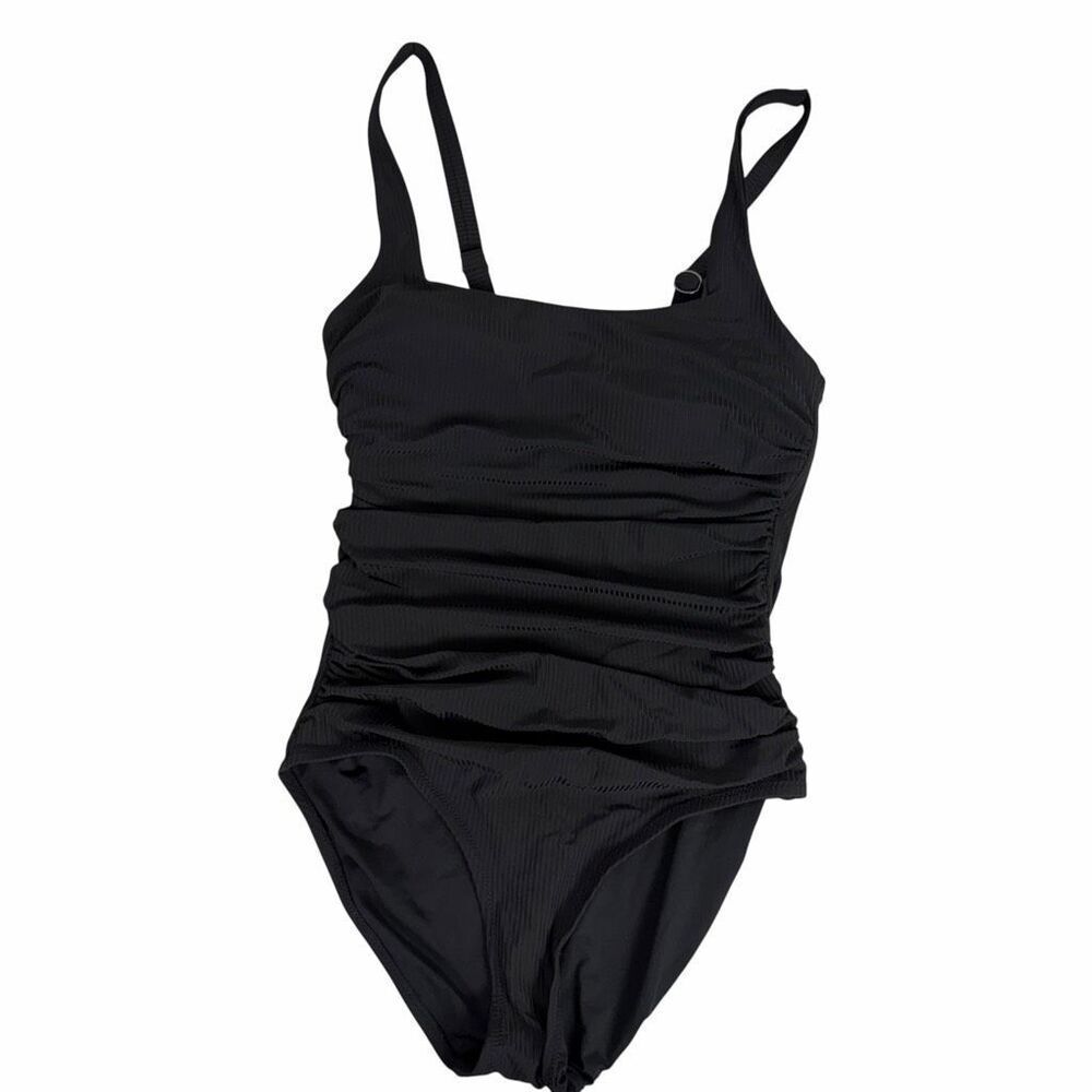 Athleta Small Square One Piece Swimsuit Womens Black Textured